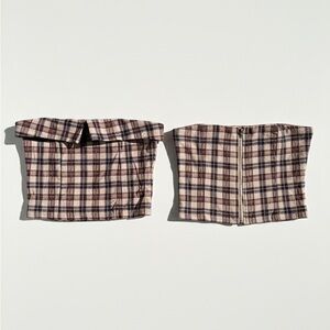 SHEIN Plaid Crop Top - Brown and Cream